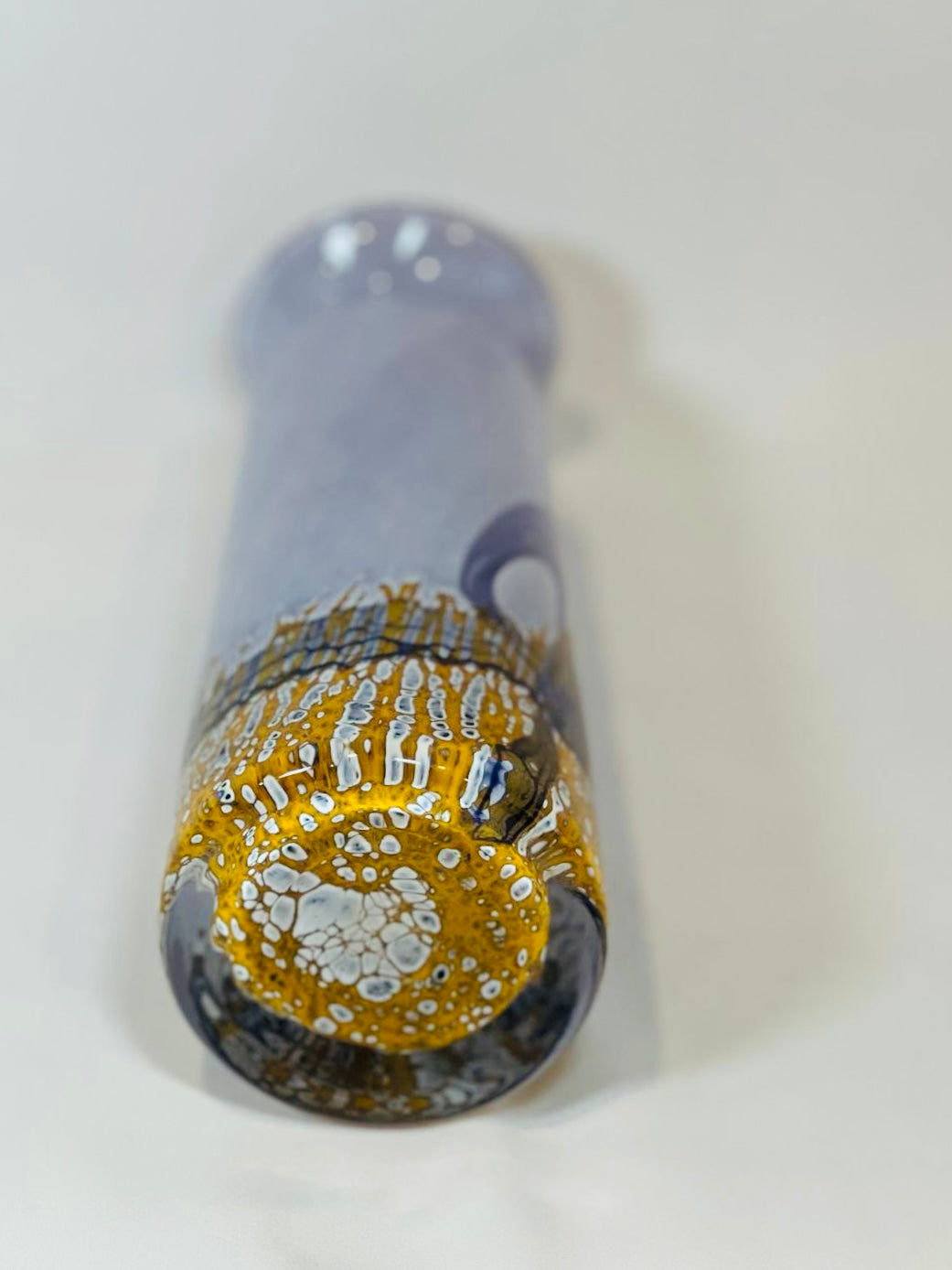 Lilac and gold base of glass vase