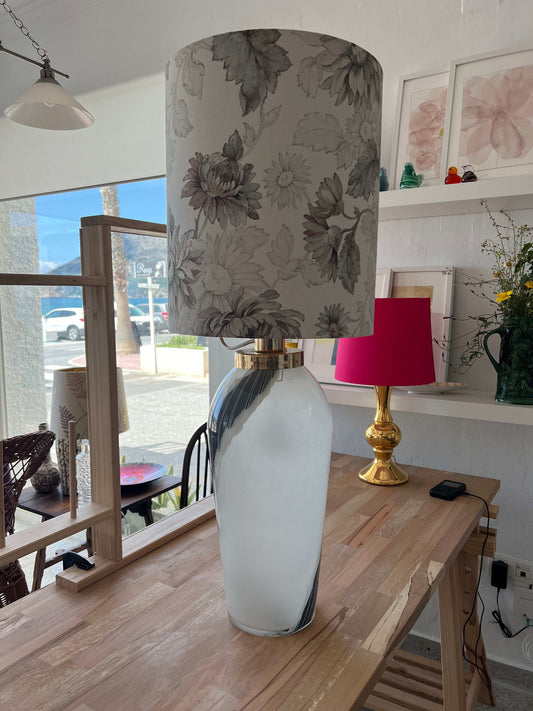 Oversized Grey Floral Lampshade with Italian glass large lamp base