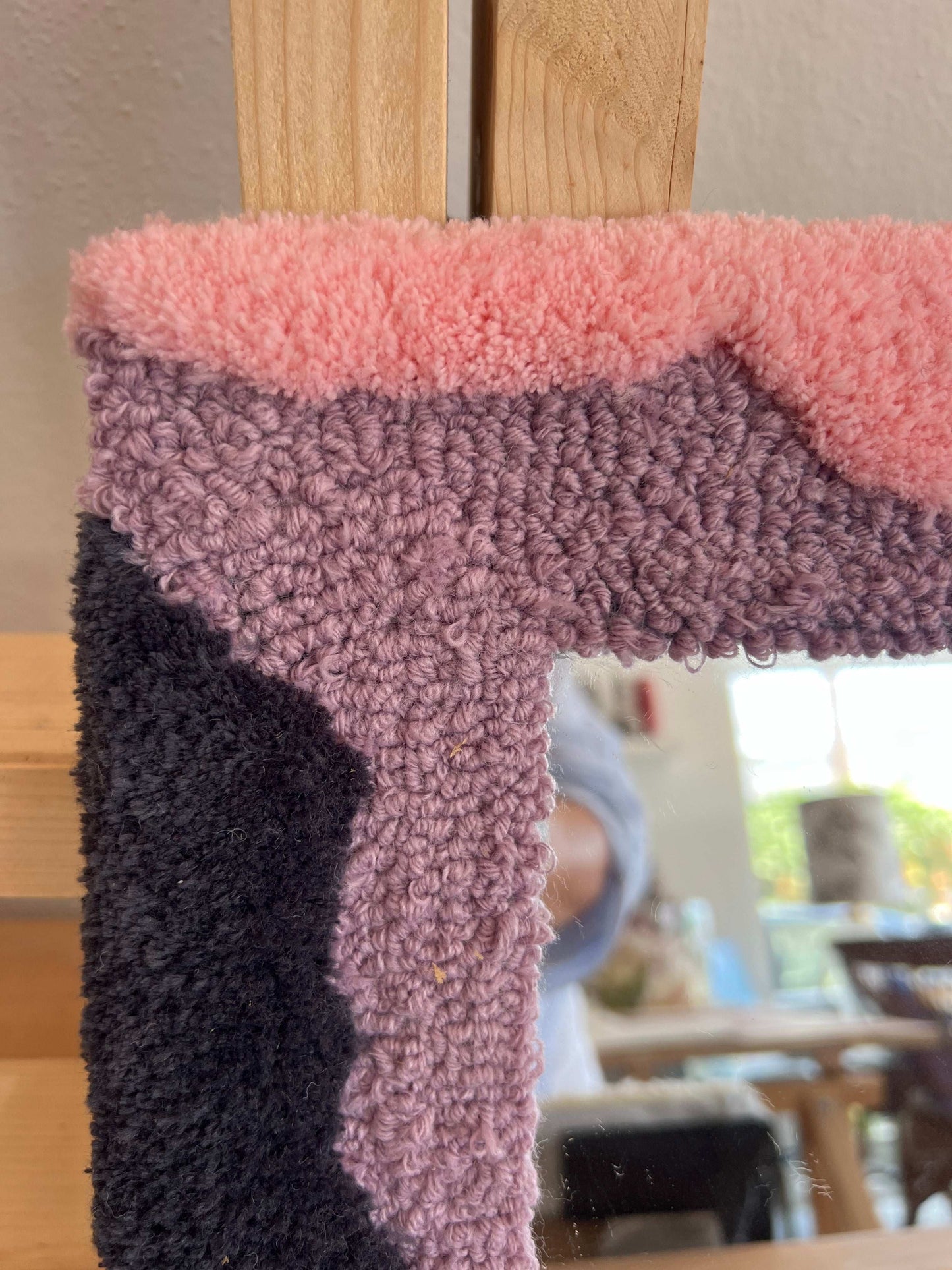 Close-up corner of Pink Urchin Tufted Mirror by Kate Lucas Miles