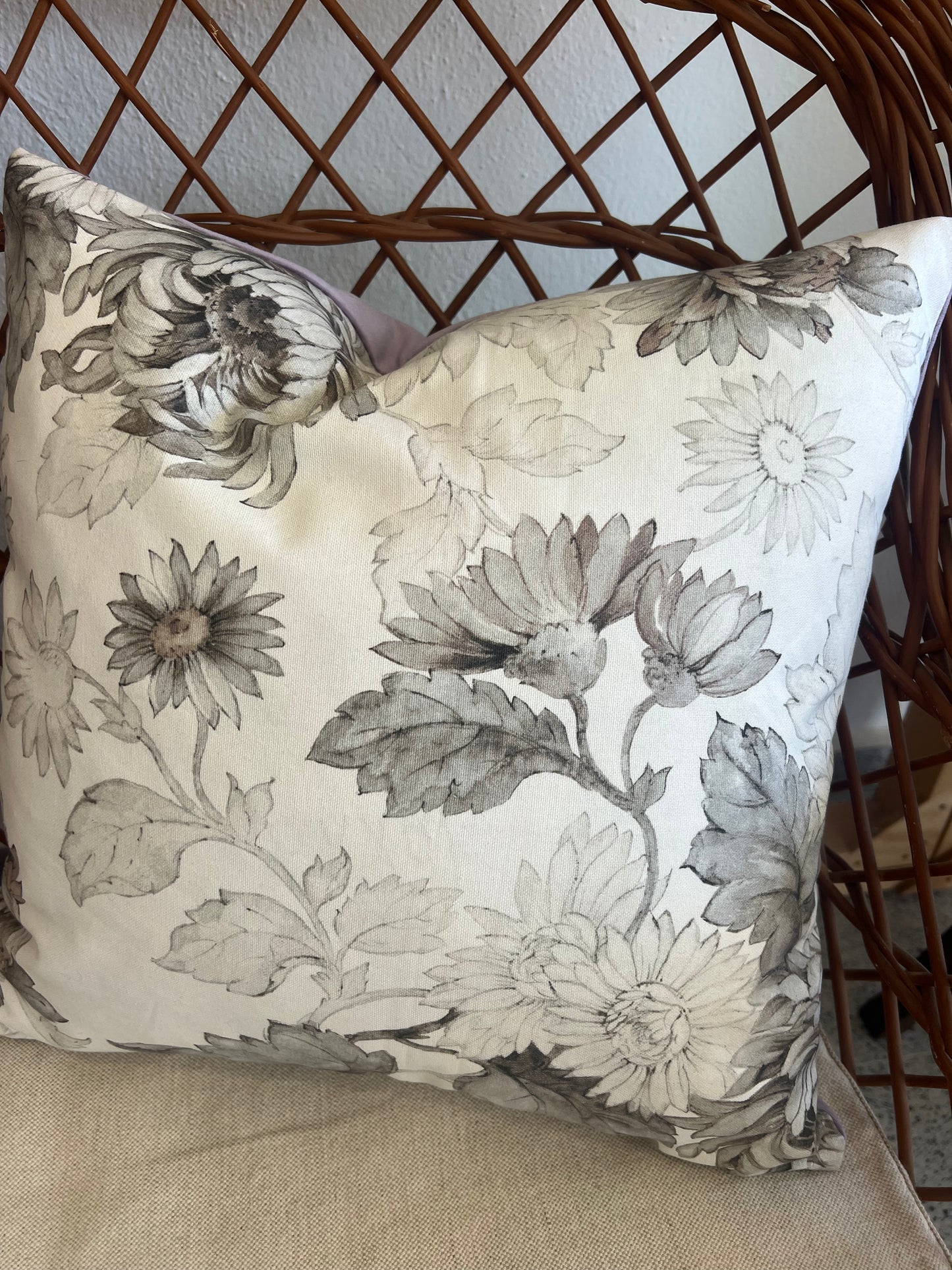 Grey Floral & Velvet Cushion Cover