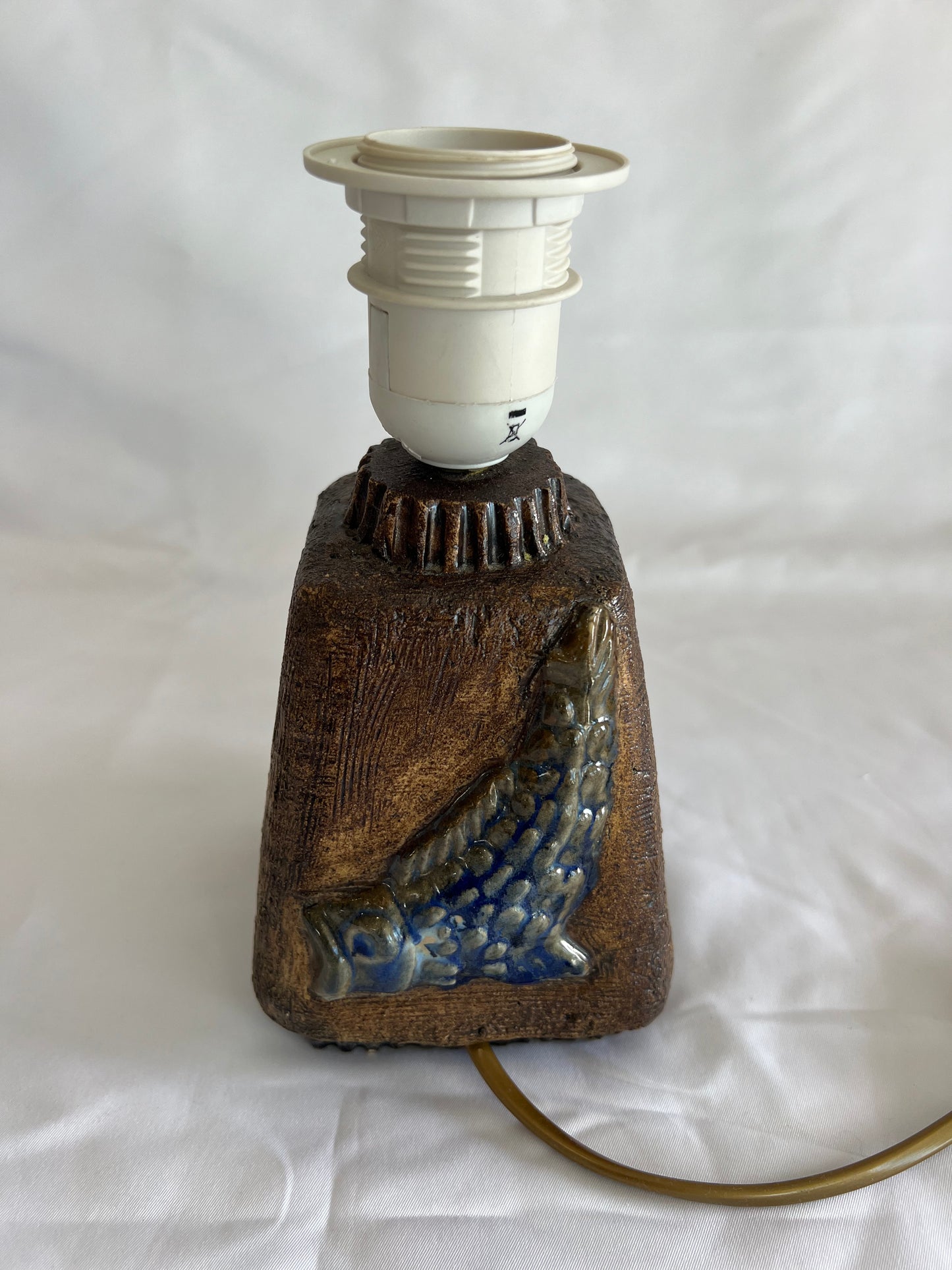 Stoneware lamp base with fish motif reverse side