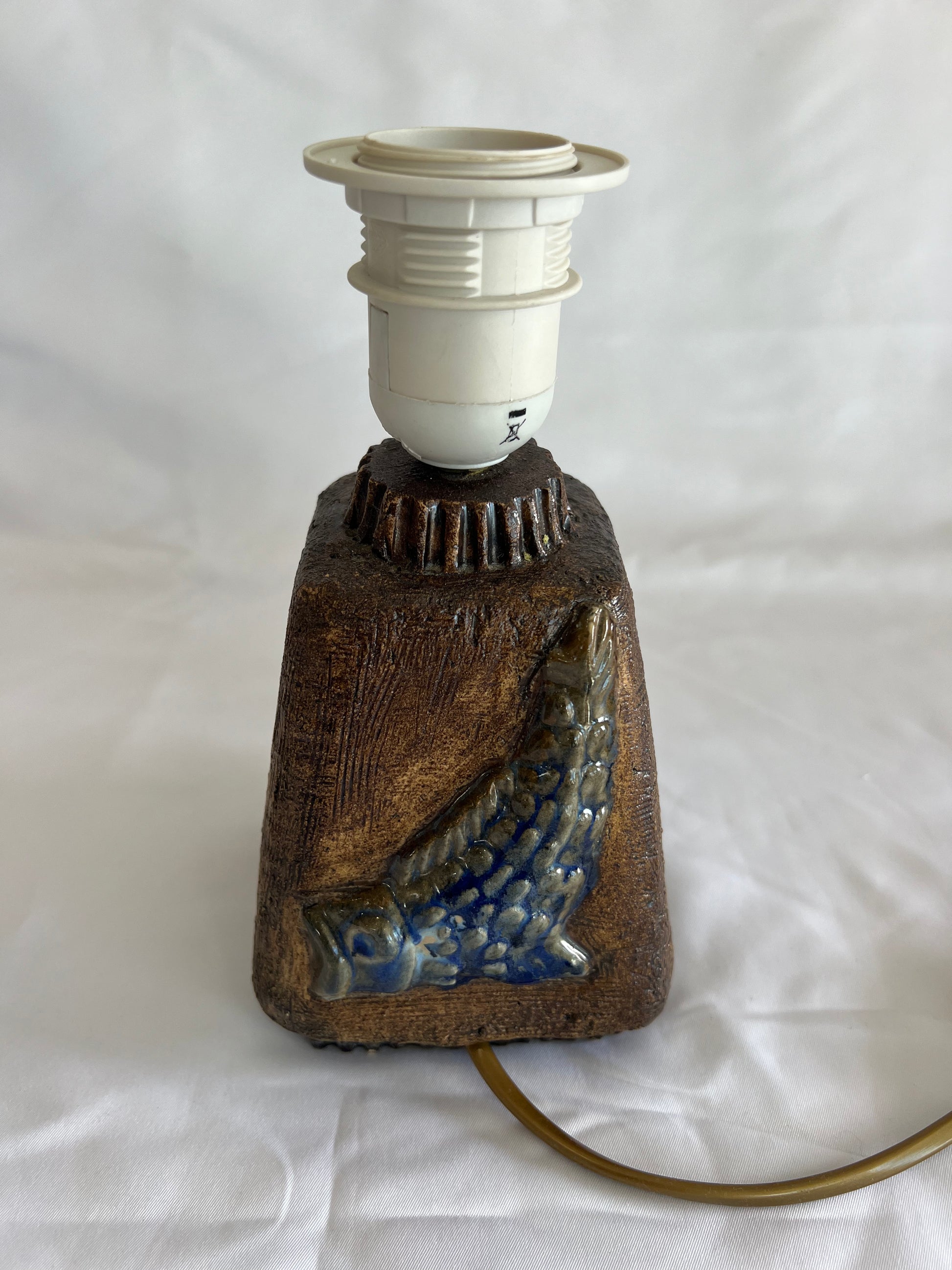 Stoneware lamp base with fish motif reverse side