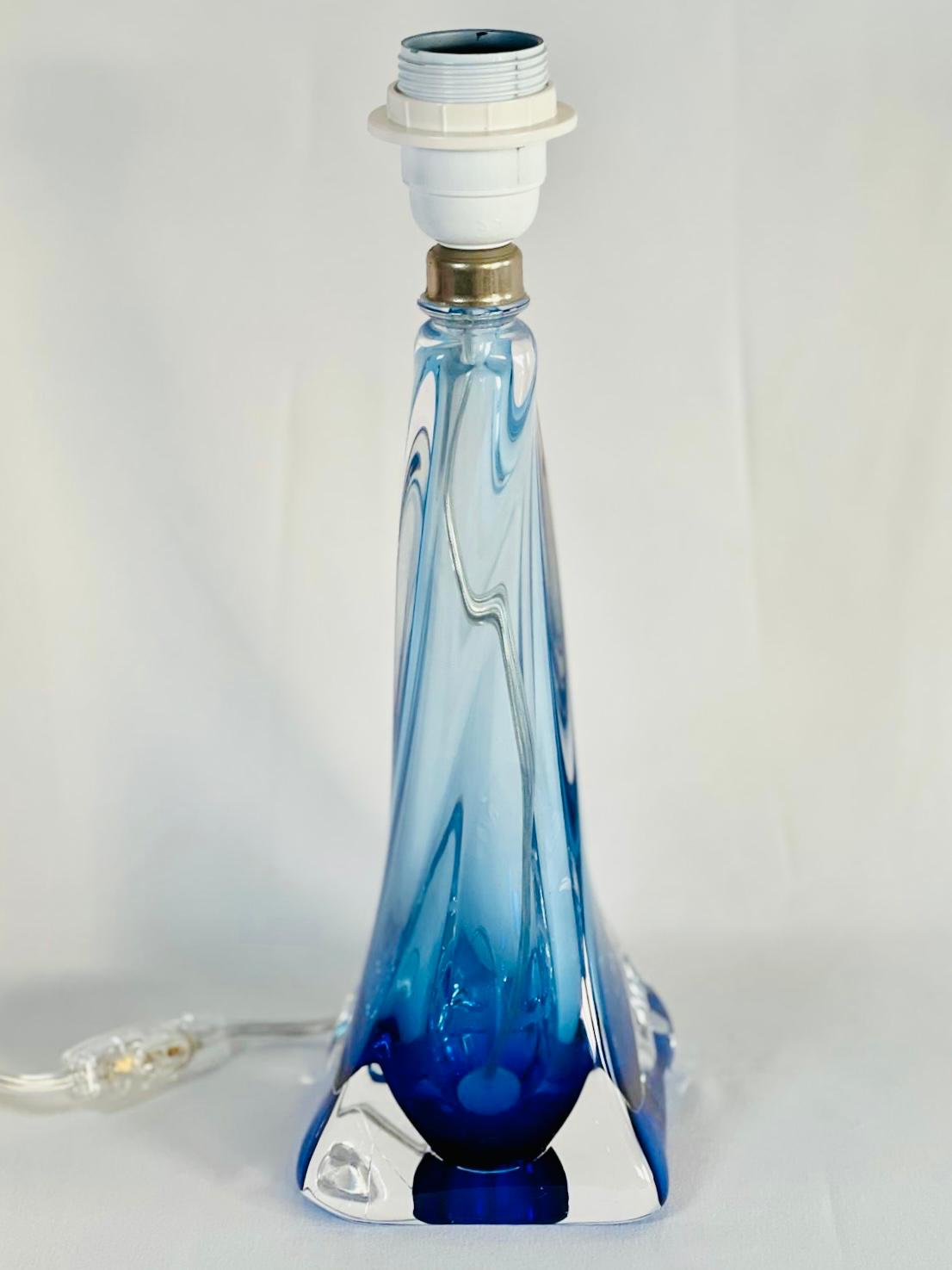 Val St Lambert Signed Blue Glass Swirl Vintage Lamp