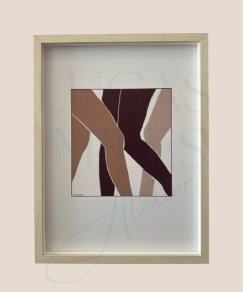 Stylised ballet legs in brown and beige framed digital print by Noor Houtakkers