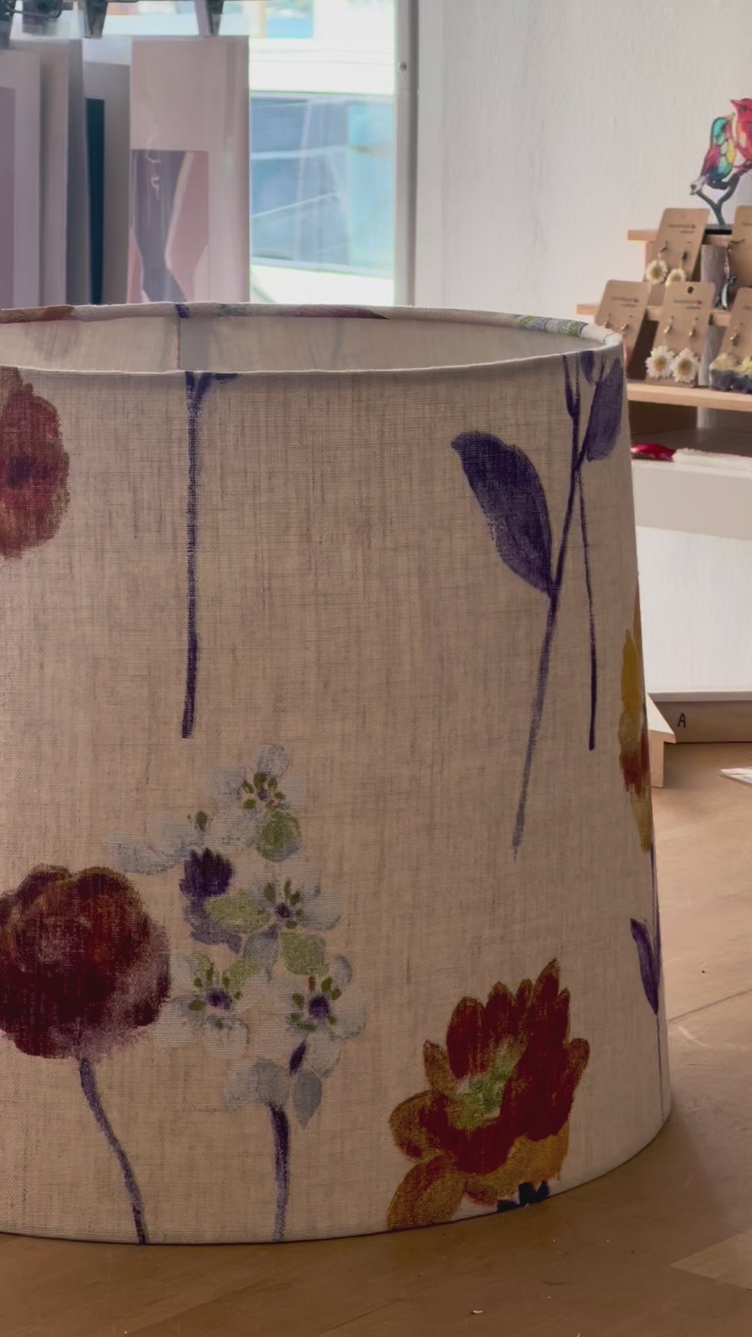Linen lampshade with floral motif with beige background