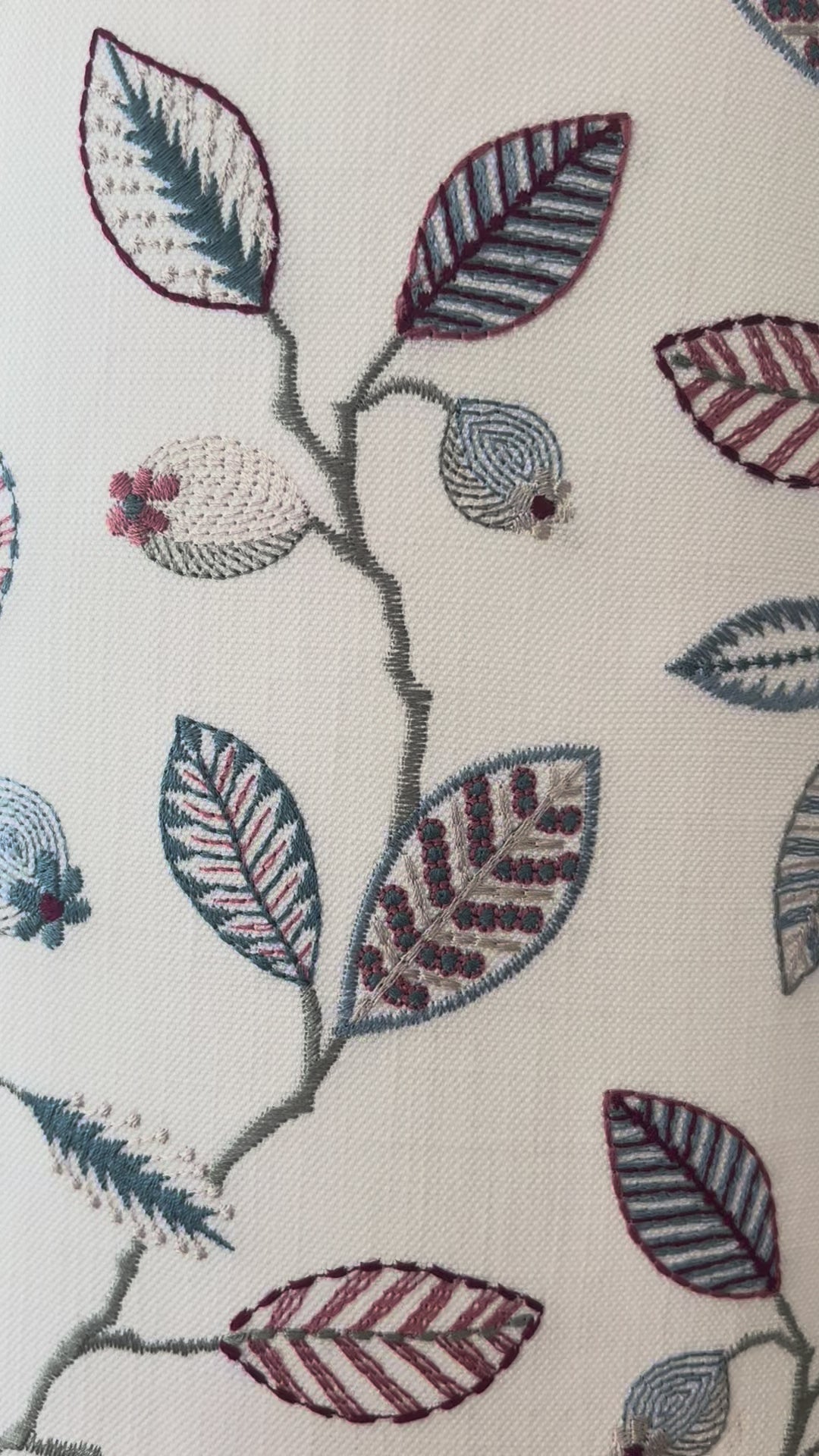 White linen embroidered lampshade on swedish retro gold glass lamp base