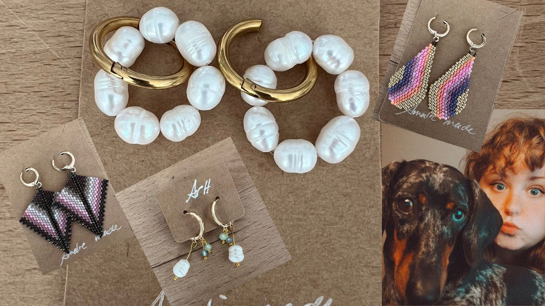 Amalie crafts her own on of a kind, handmade beaded earrings 