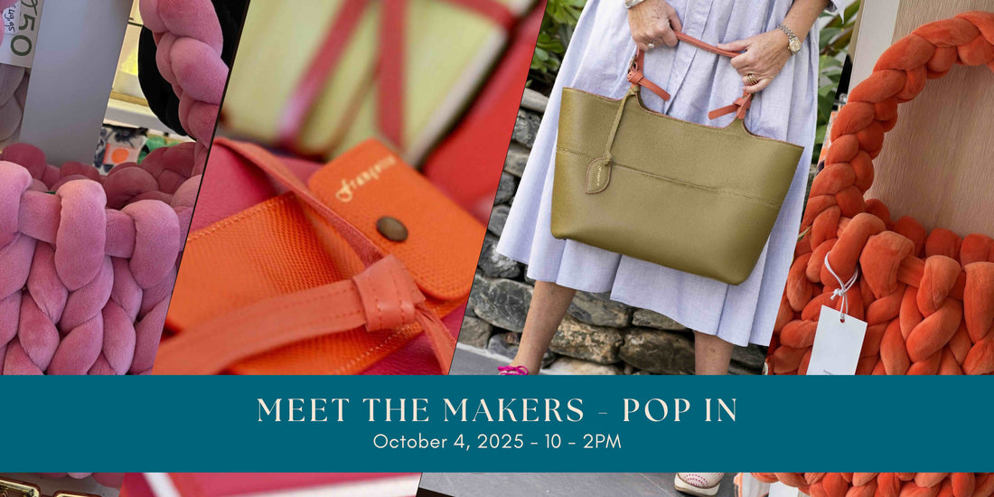 collage of colourful handmade leather bags and accessories and velvet hand knit bags