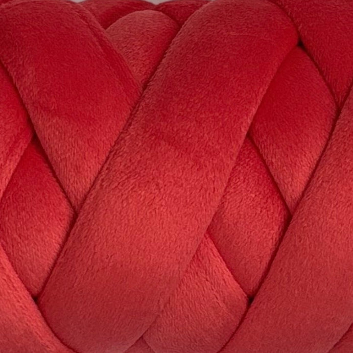 Close-up of red velvet yarn