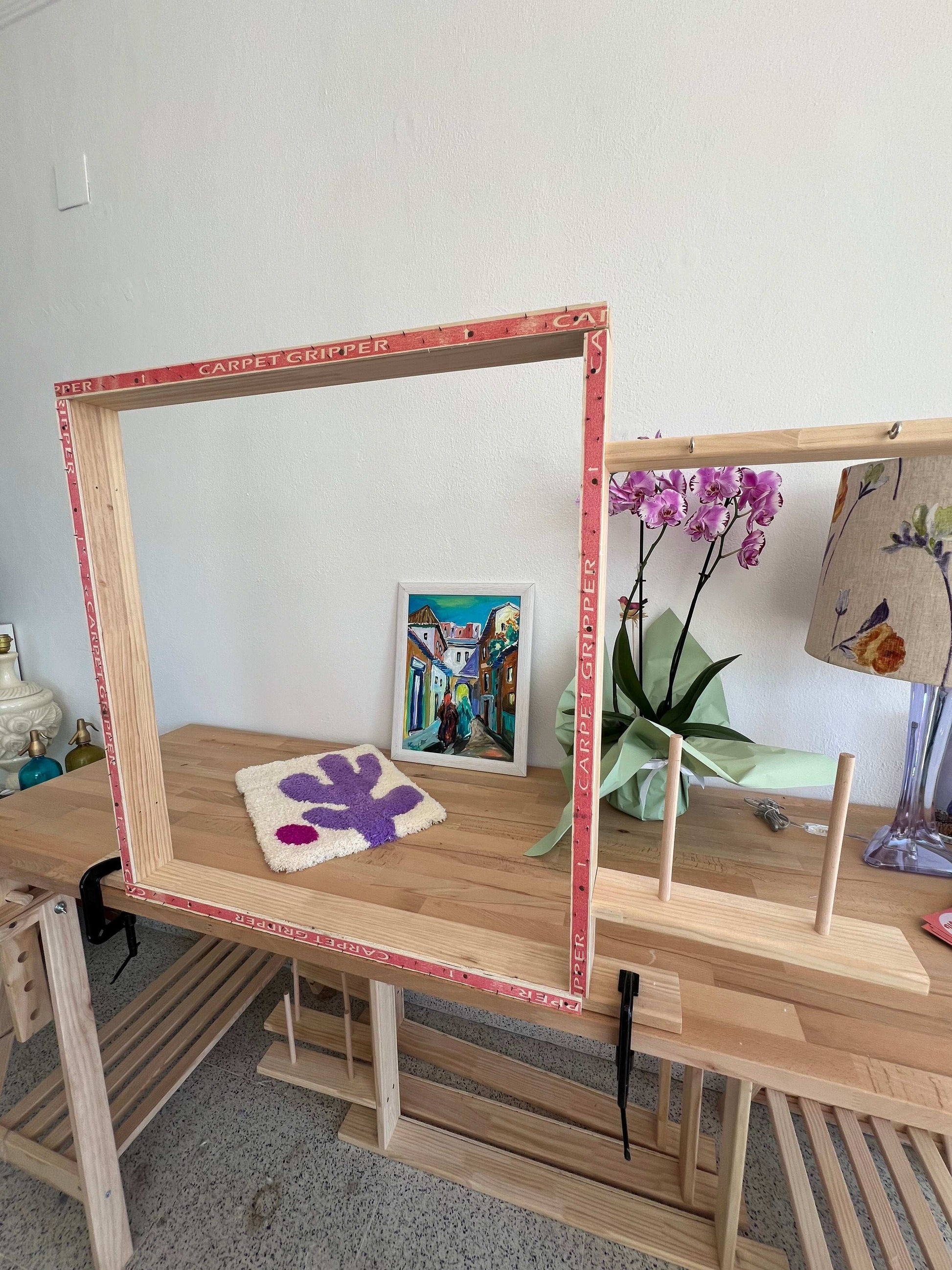 Tufting Starter Kit frame attached to table
