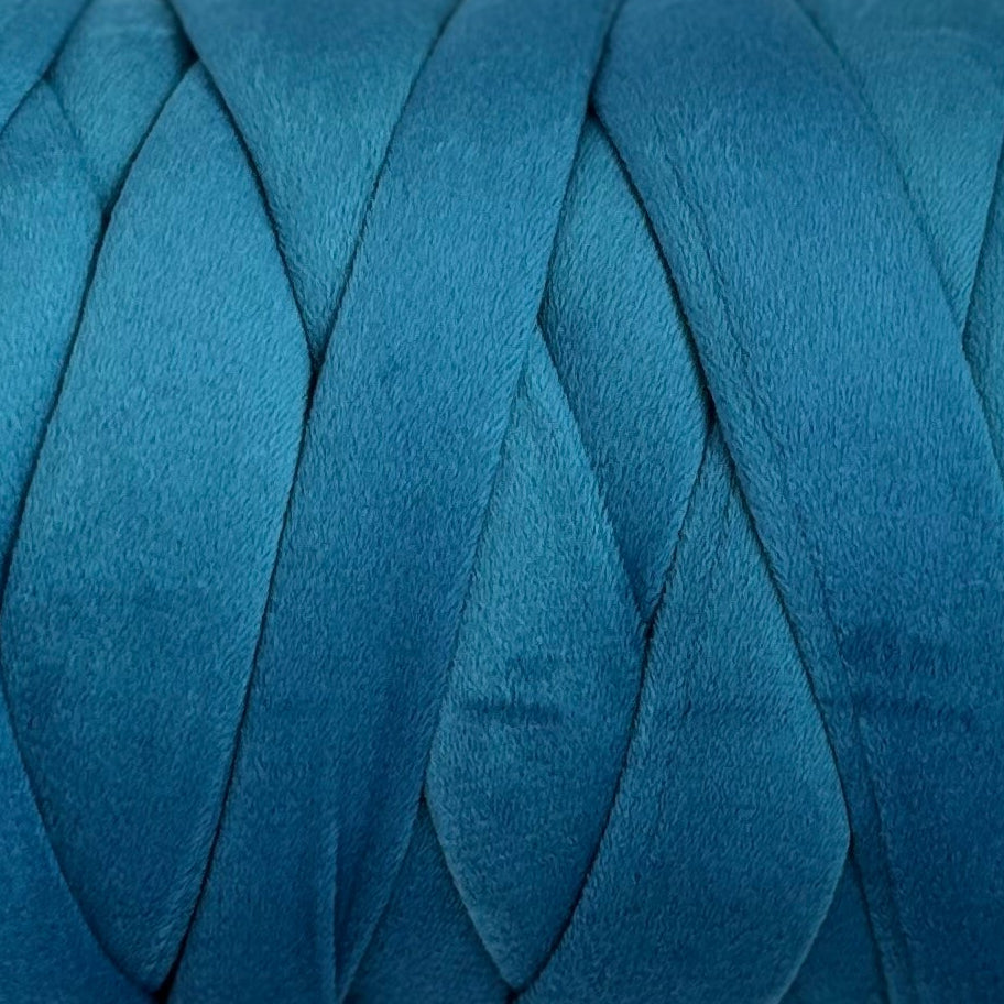 Close-up of harlan blue velvet yarn