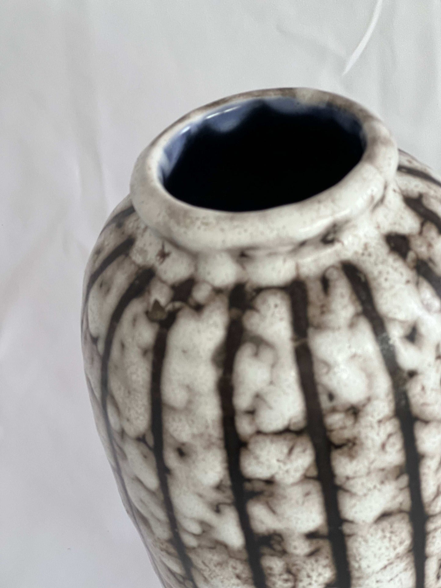 Vintage Earth Toned Ceramic Vase with dark blue glaze interior