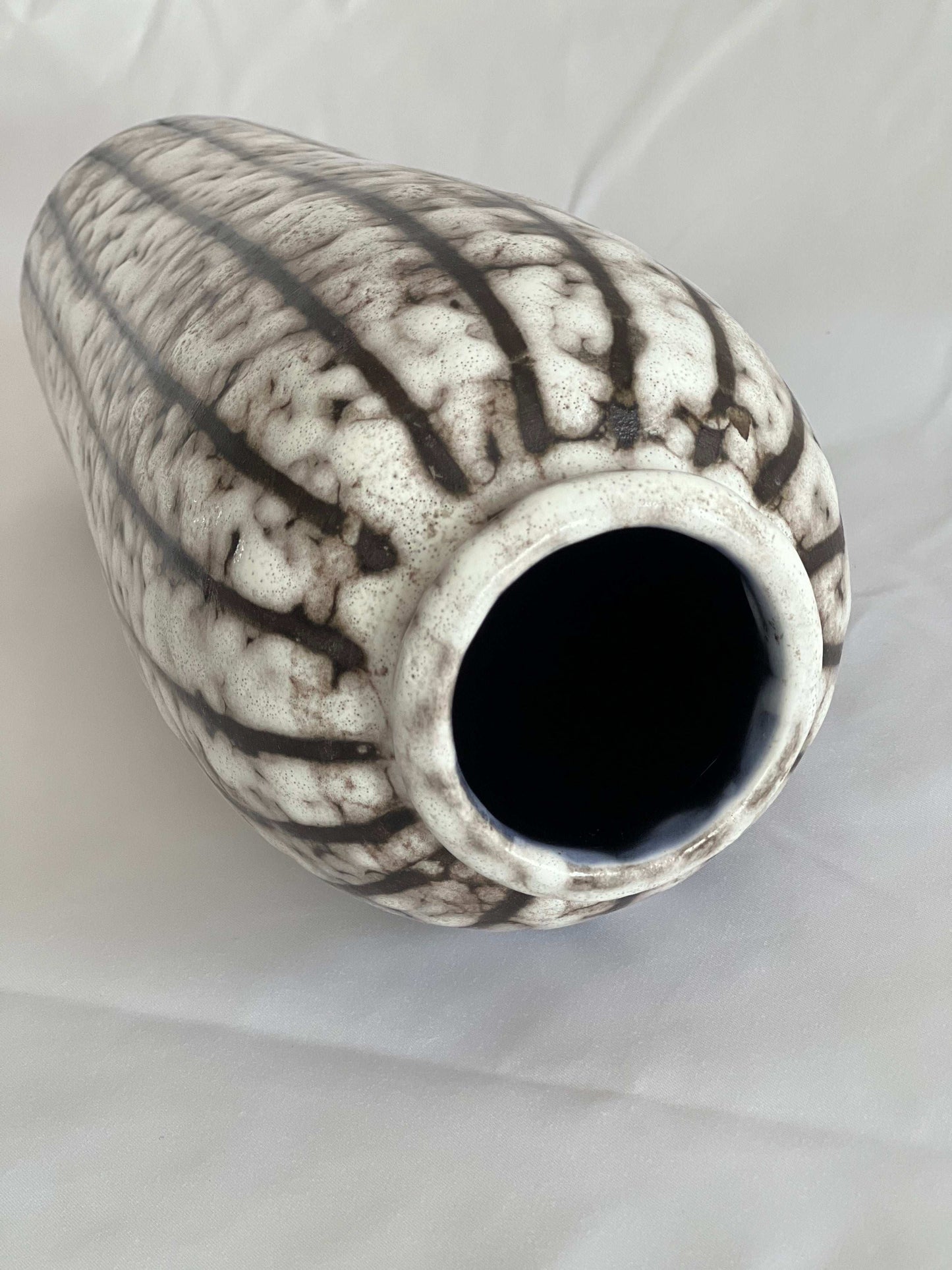 Hungarian Vintage Earth Toned Ceramic Vase with blue interior 