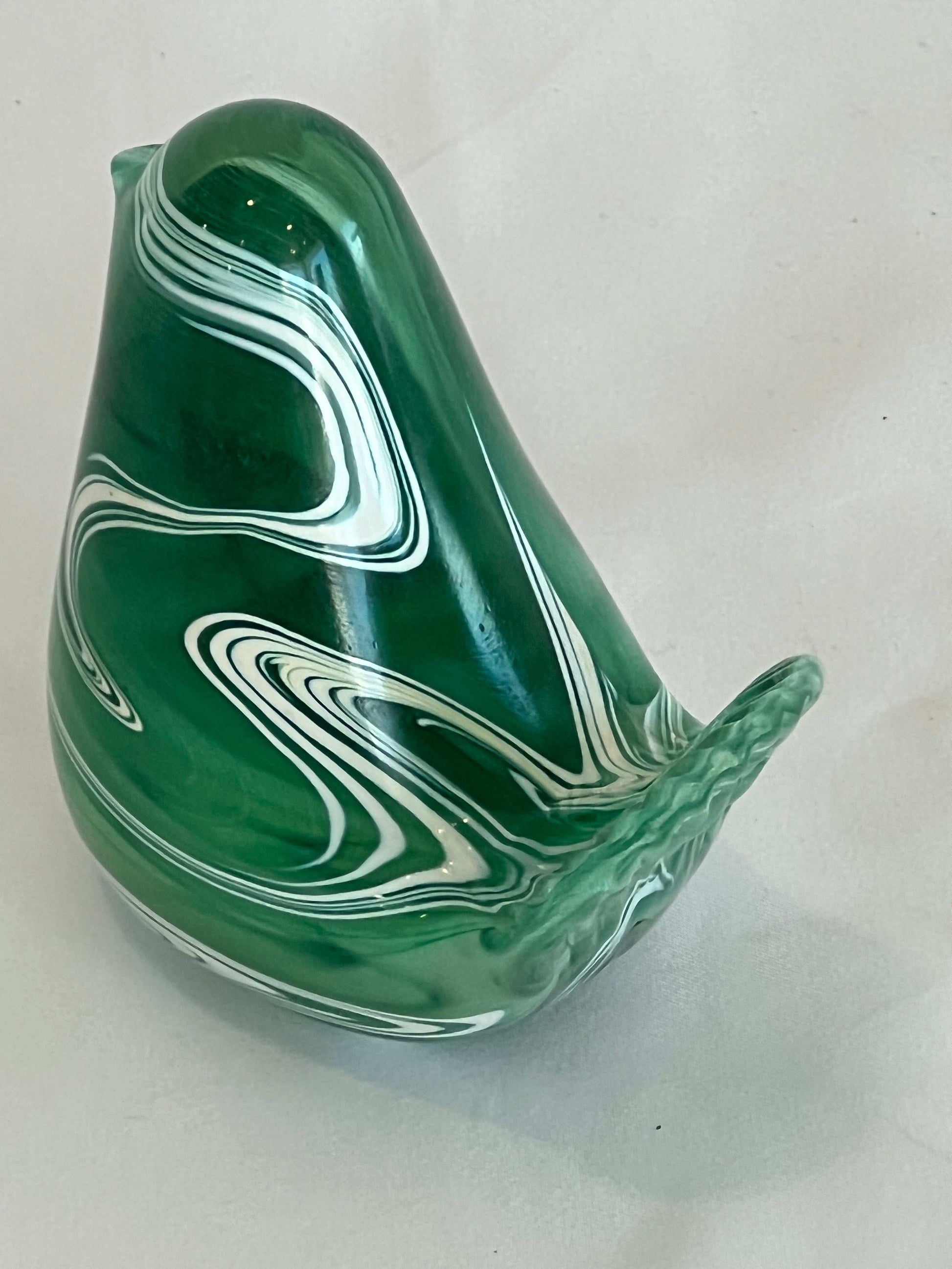 Green and white Art Glass Bird