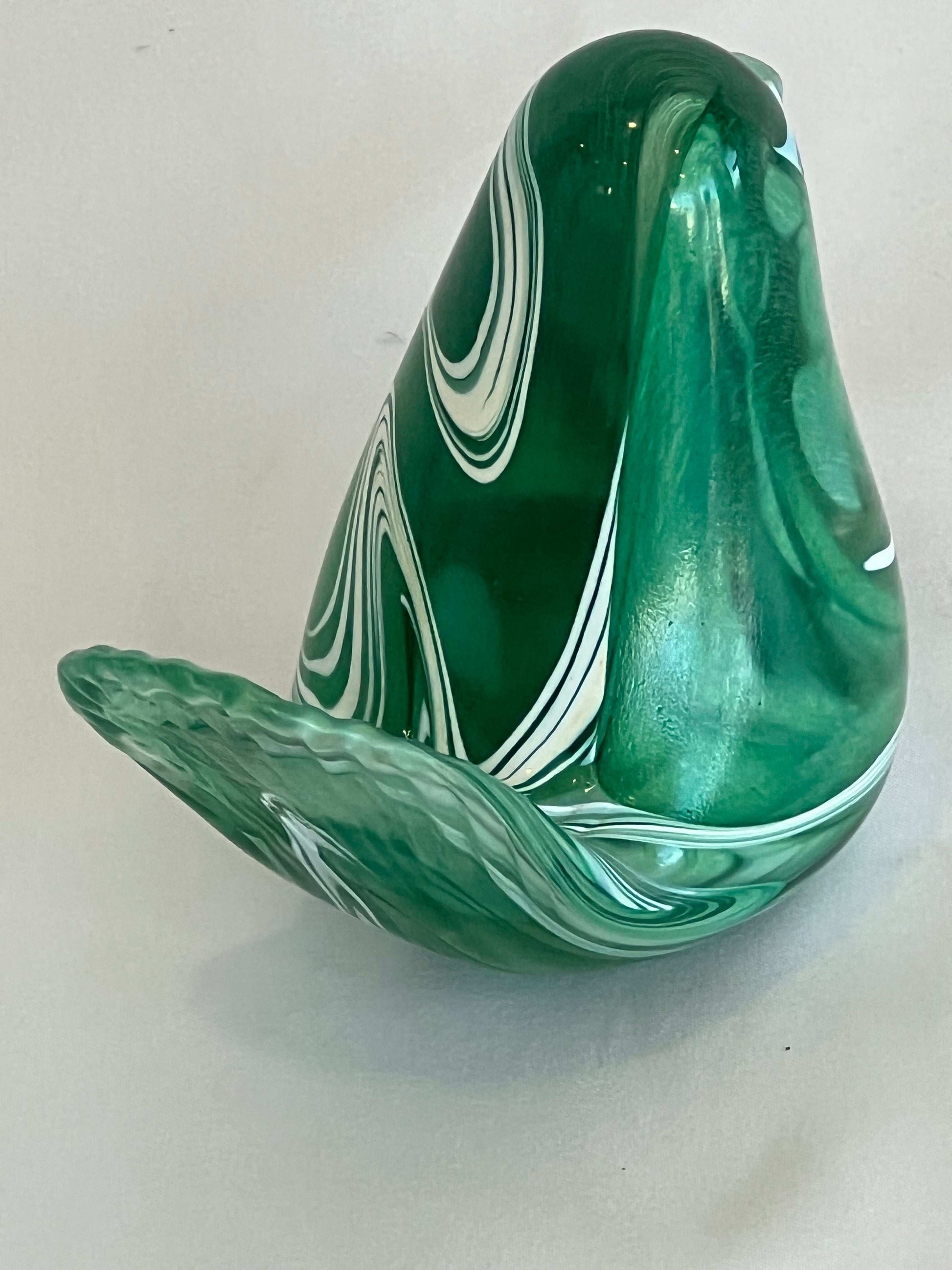 Green Art Glass Maltese Bird reverse