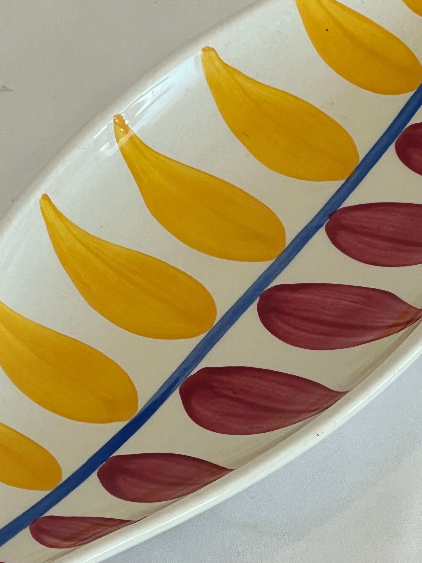 close up Upsala Ekeby Leaf Motif Dish