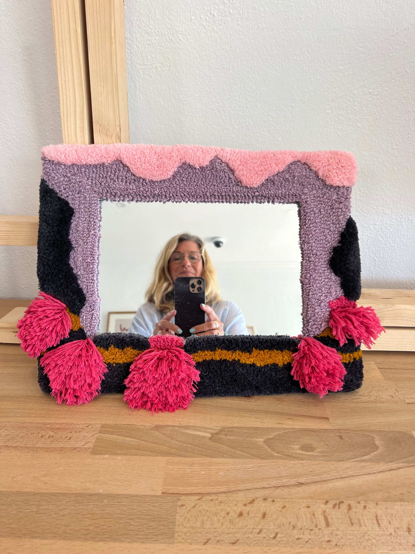 Pink Urchin Tufted Mirror by Kate Lucas Miles