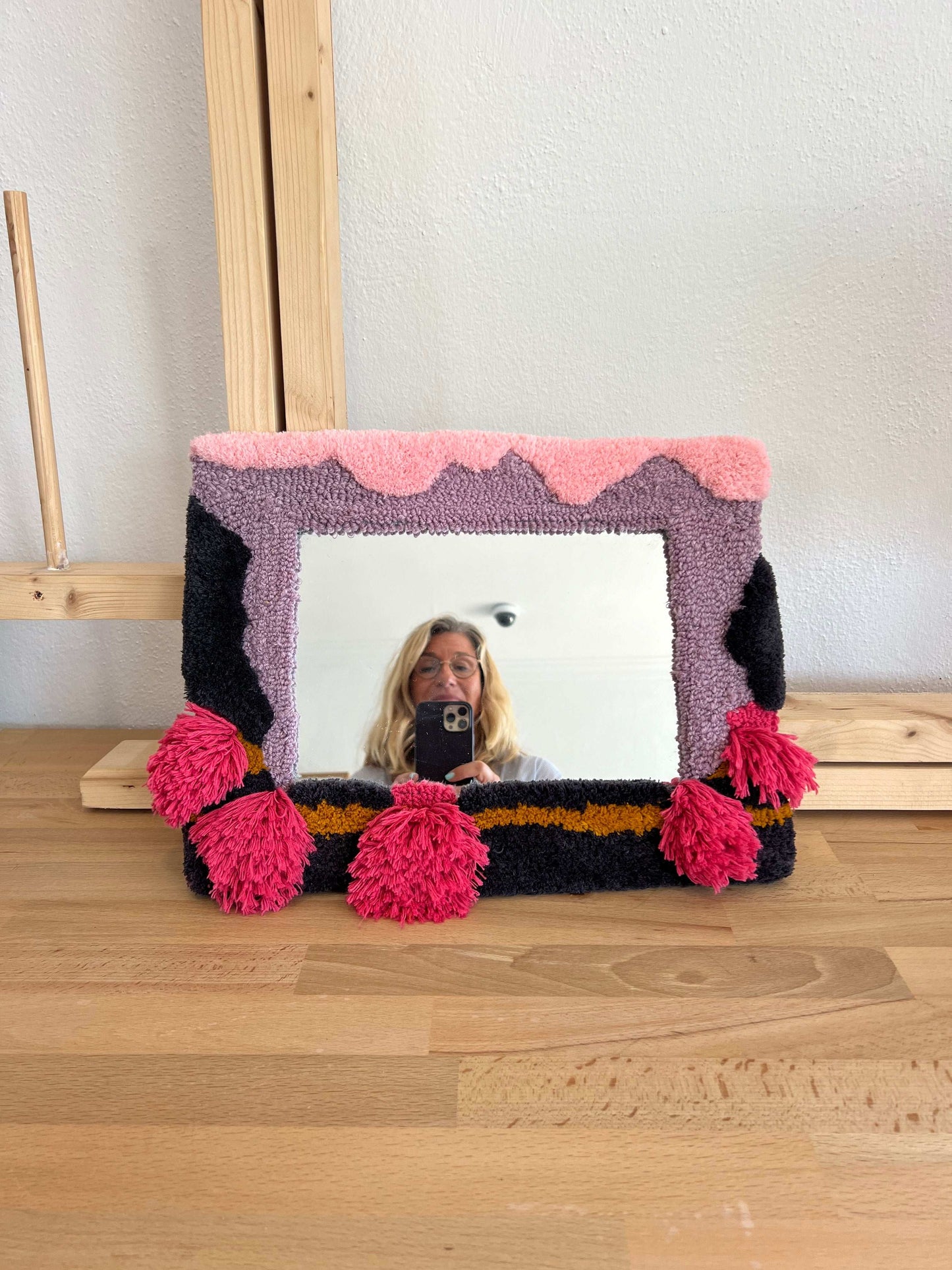 Pink Urchin Tufted Mirror by Kate Lucas Miles