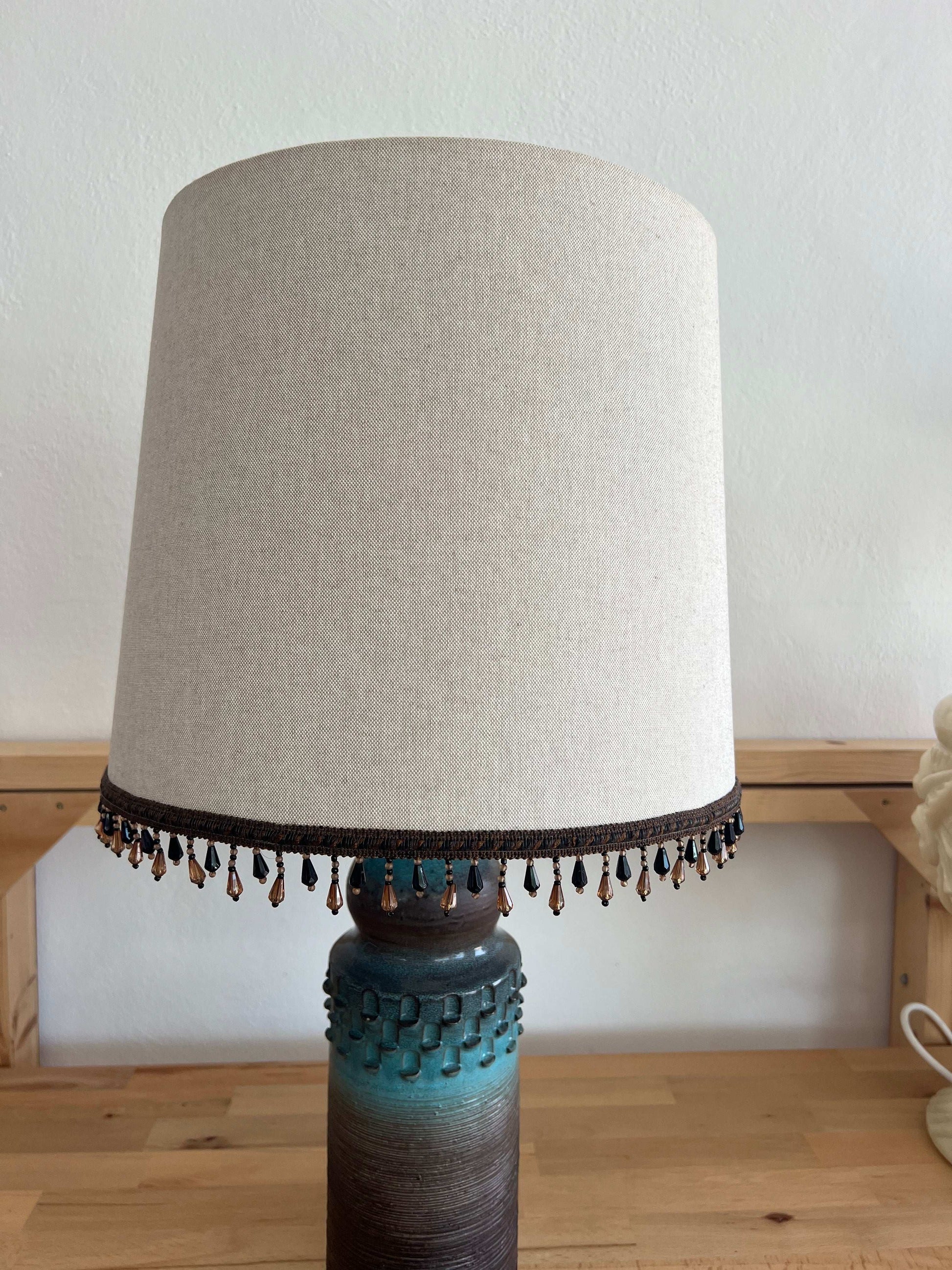 Handmade Oatmeal Lampshade with Sky Blue Lining