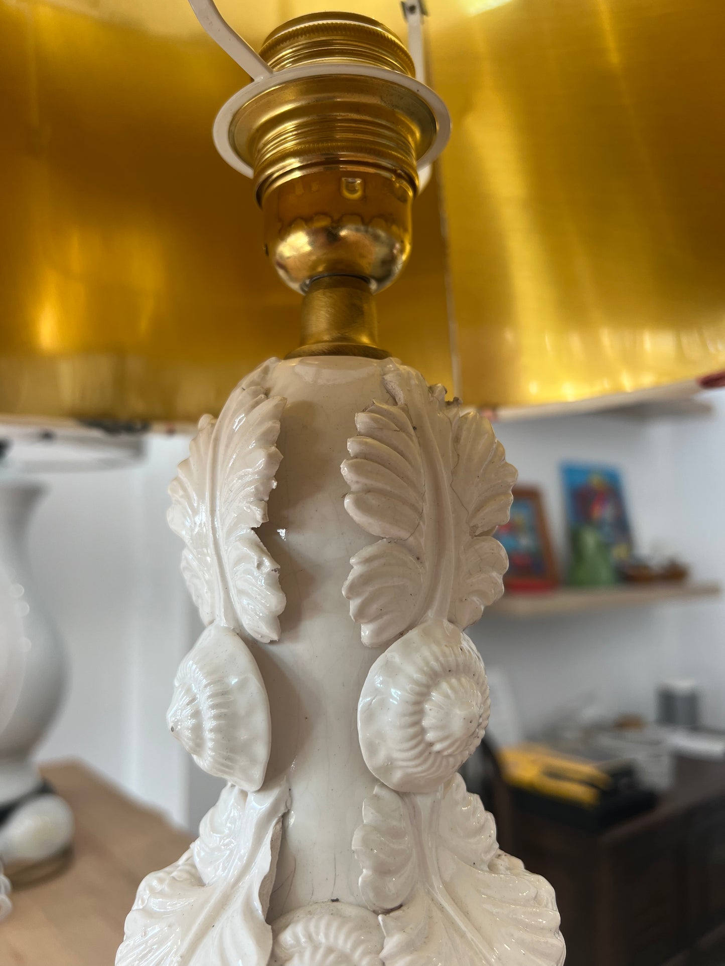 Manises Vintage Cream Table Lamp and Lampshade