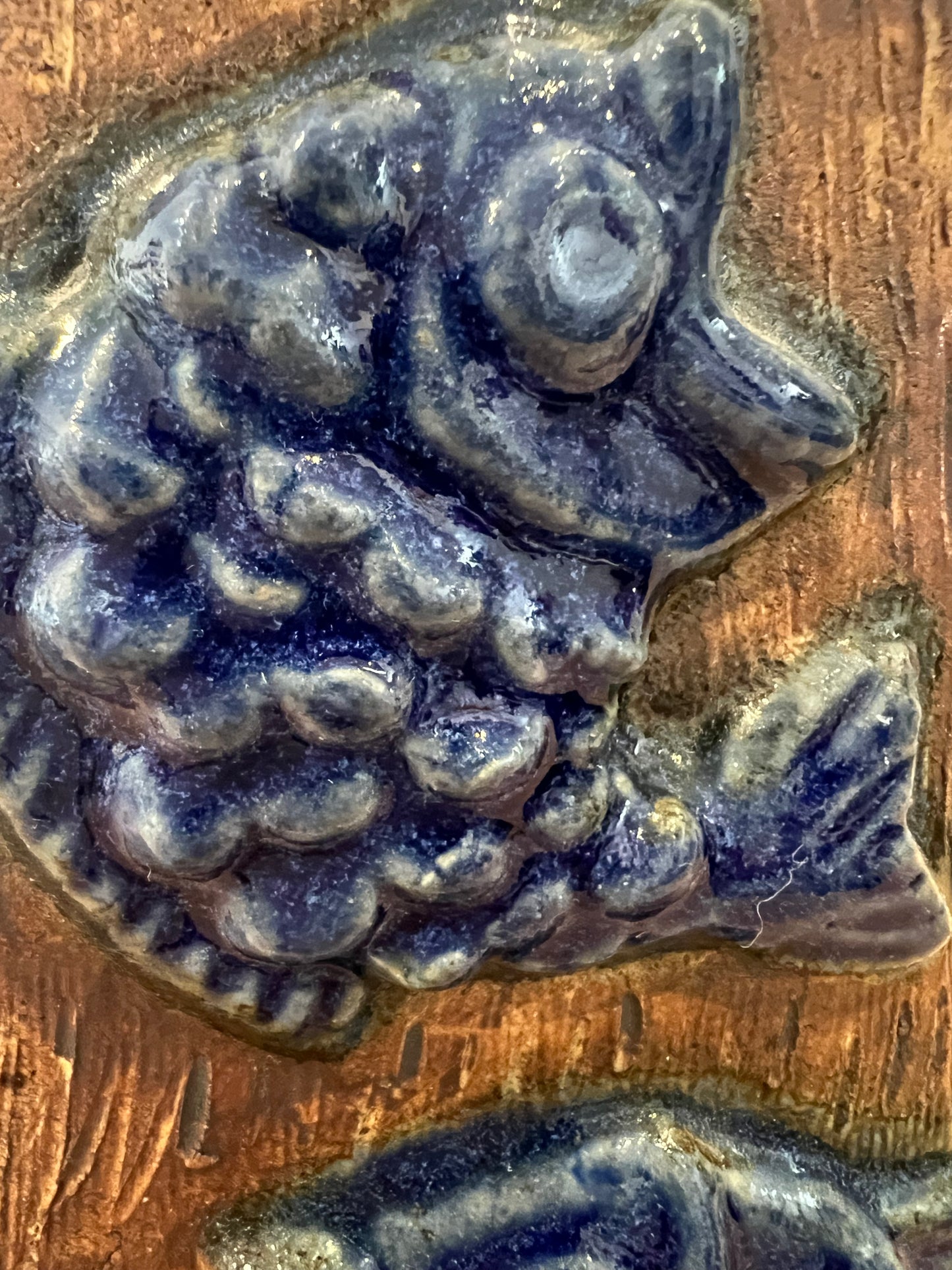 Vintage EGO Stengods Table Lamp, Cobalt Blue Fish Motif Stoneware