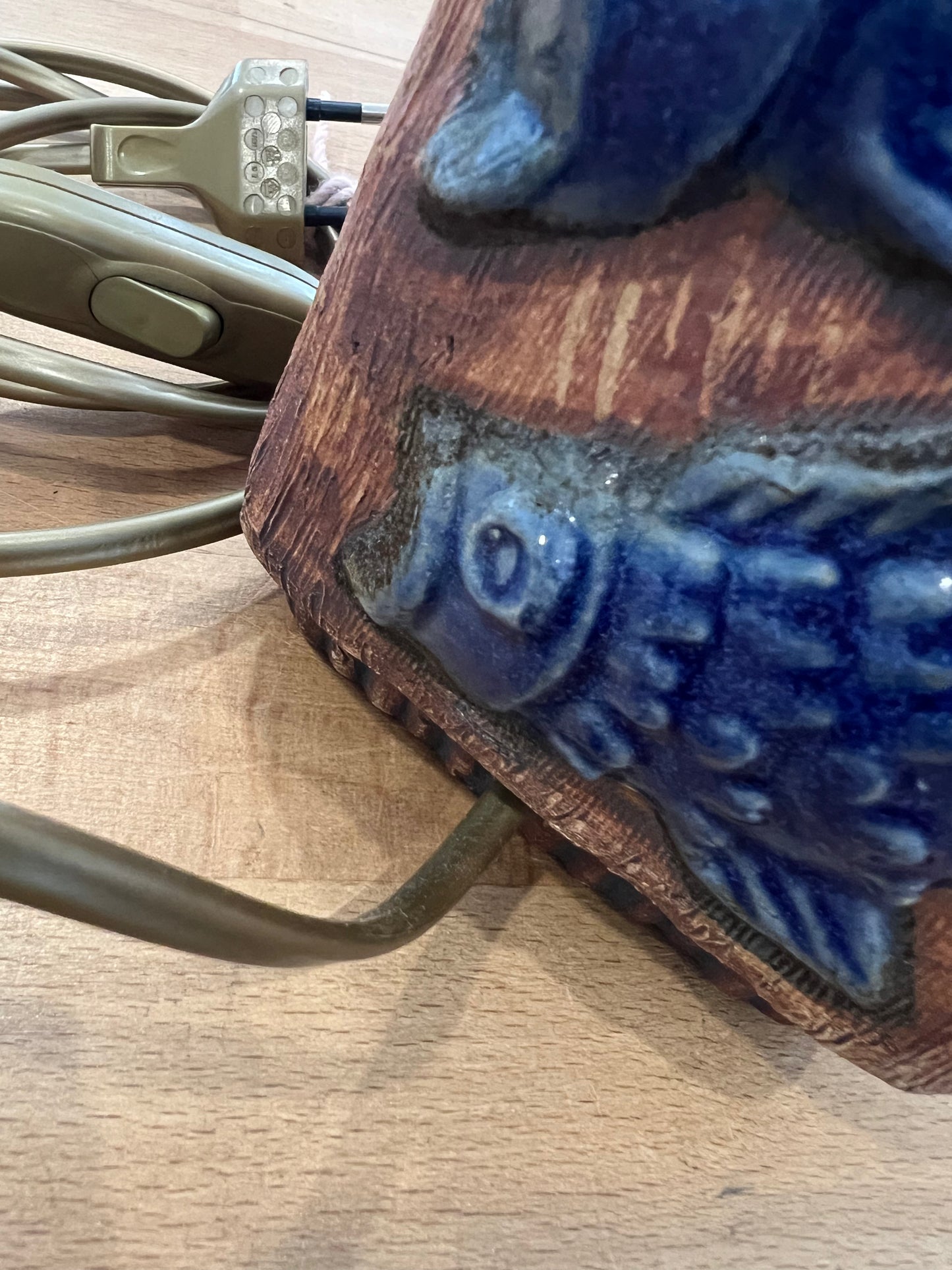 Vintage EGO Stengods Table Lamp, Cobalt Blue Fish Motif Stoneware