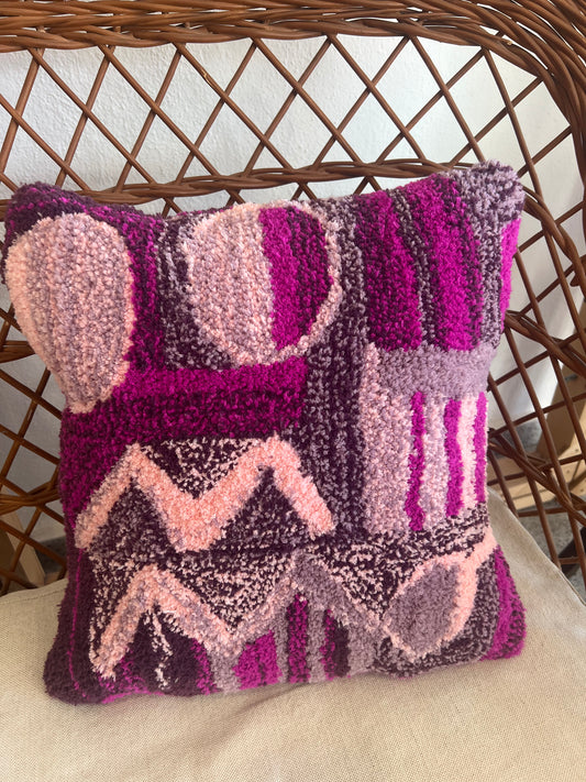 Abstract Magenta Tufted Cushion