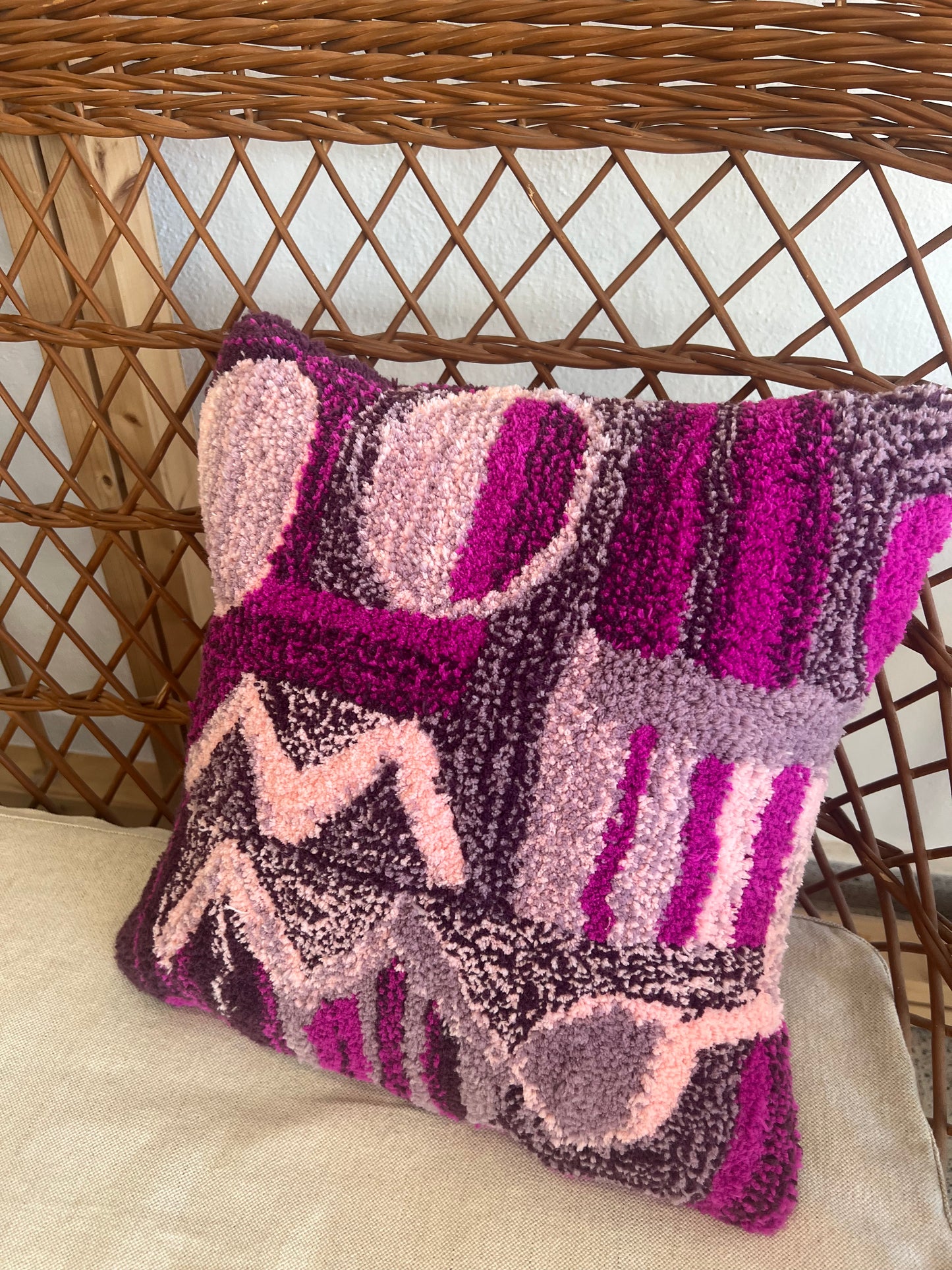 Abstract Magenta Tufted Cushion