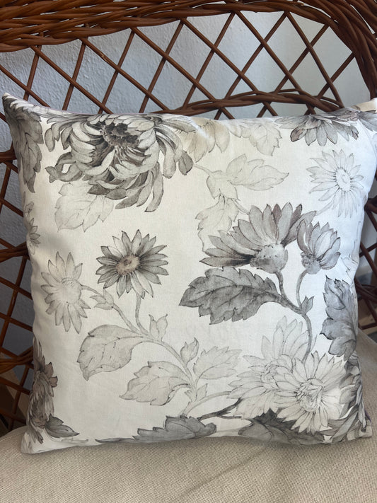 Grey Floral & Velvet Cushion Cover