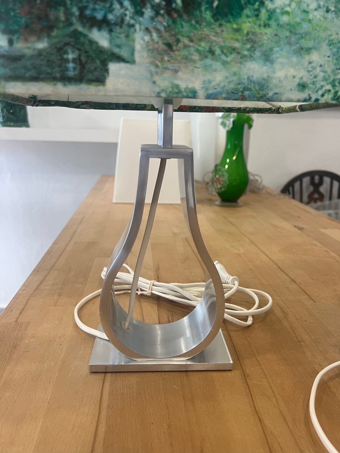 Pair of Retro Table Lamps with Handmade Monet Garden Shades