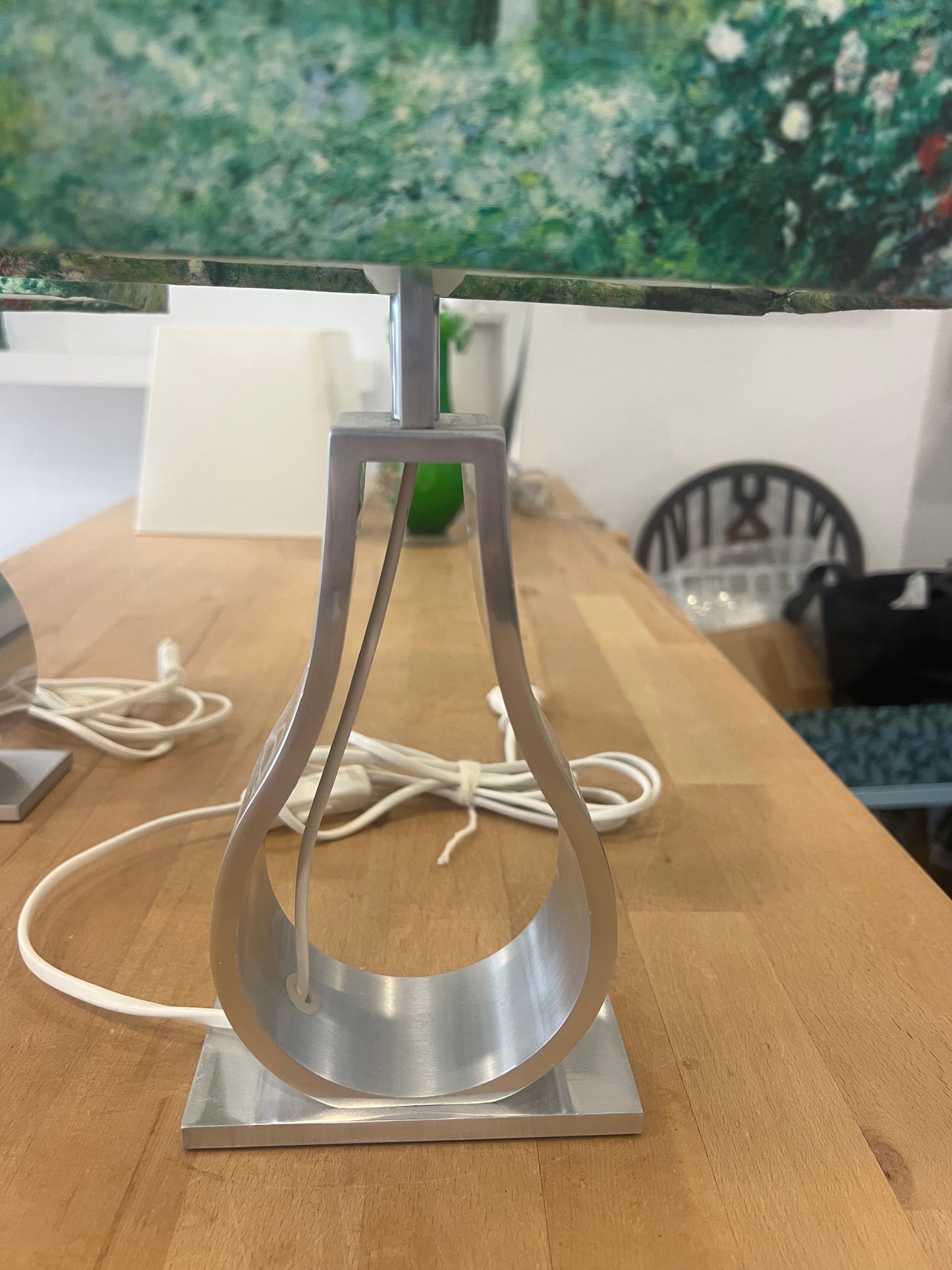 Pair of Retro Table Lamps with Handmade Monet Garden Shades