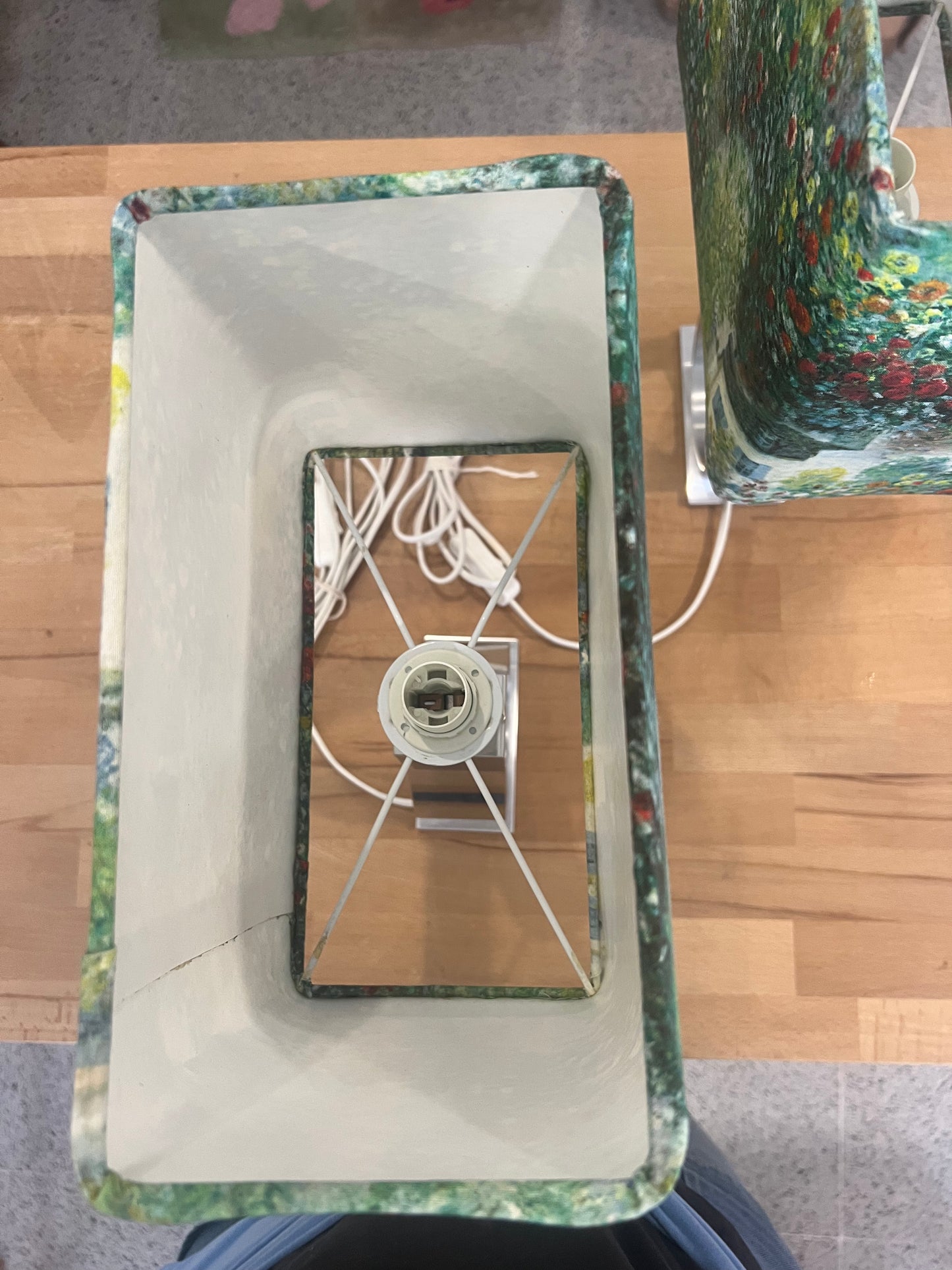 Pair of Retro Table Lamps with Handmade Monet Garden Shades