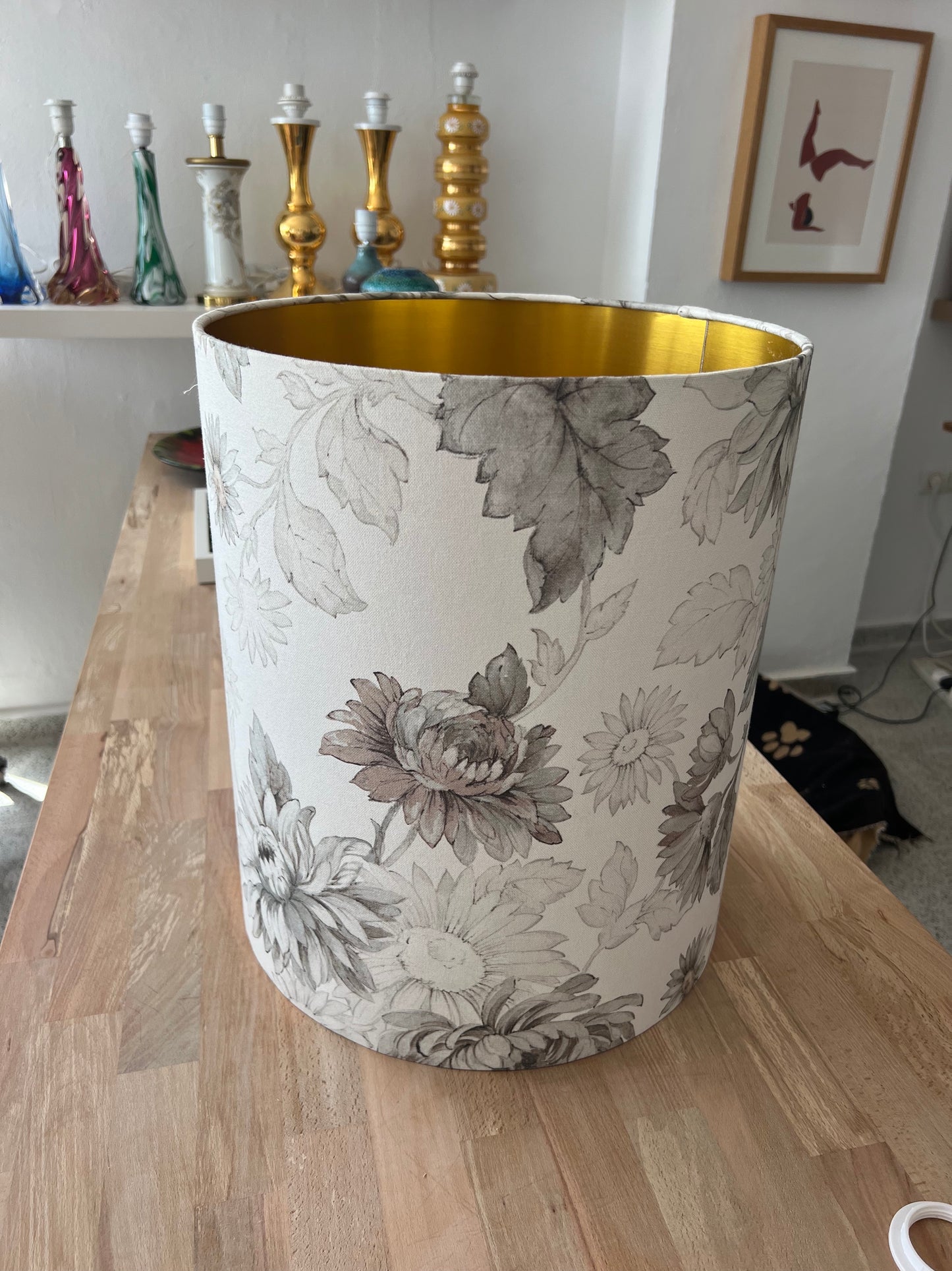 Oversized Grey Floral Lampshade