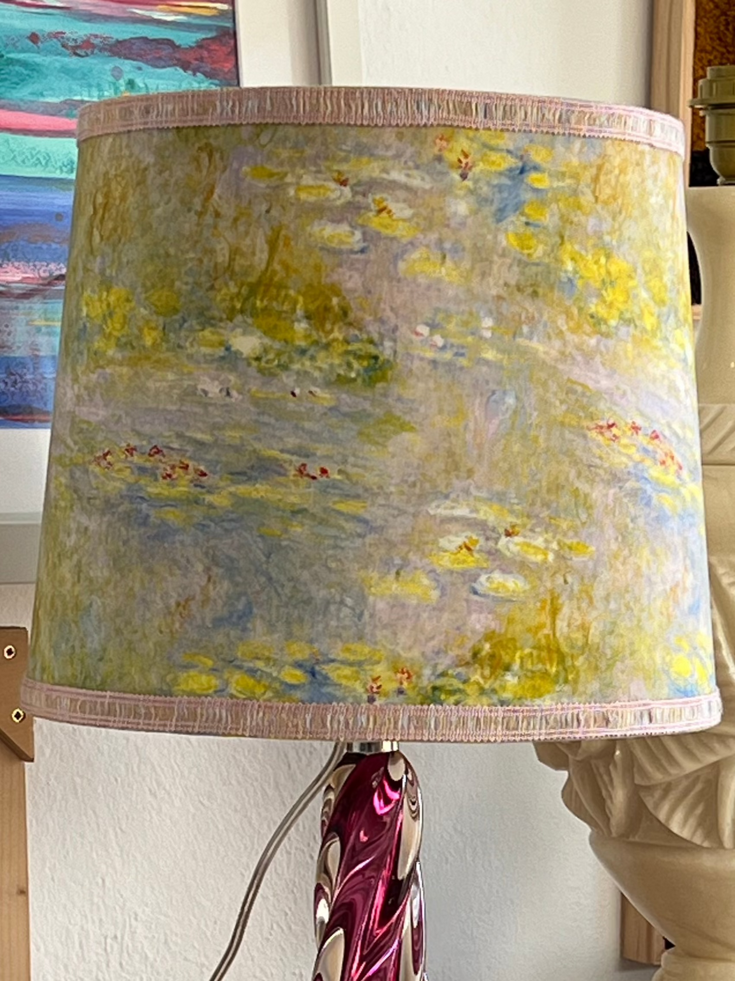 Monet Print Lampshade with Trim