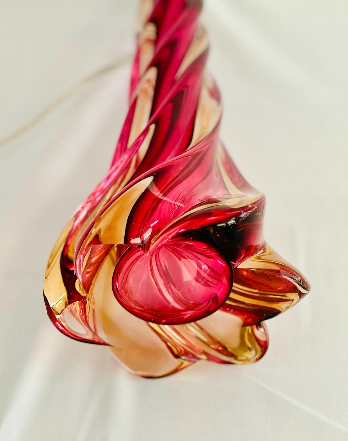 Crimson and Gold Barley Twist Glass Lamp